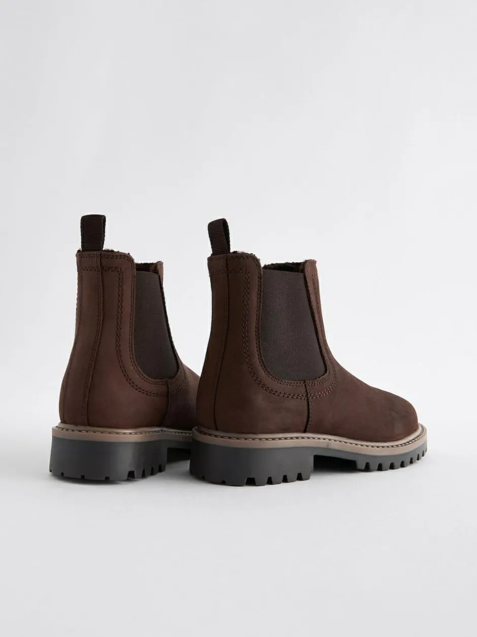 Next Wide Fit (G) Leather Warm Lined Chelsea Boots Chocolate Brown Online