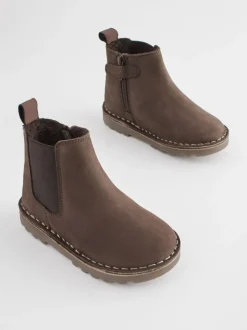 Next Wide Fit (G) Warm Lined Leather Chelsea Boots Chocolate Brown