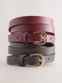 Next Chocolate Brown/Berry PU Skinny Belts 2 Pack
