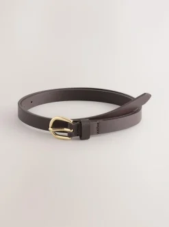 Next Chocolate Brown/Berry PU Skinny Belts 2 Pack