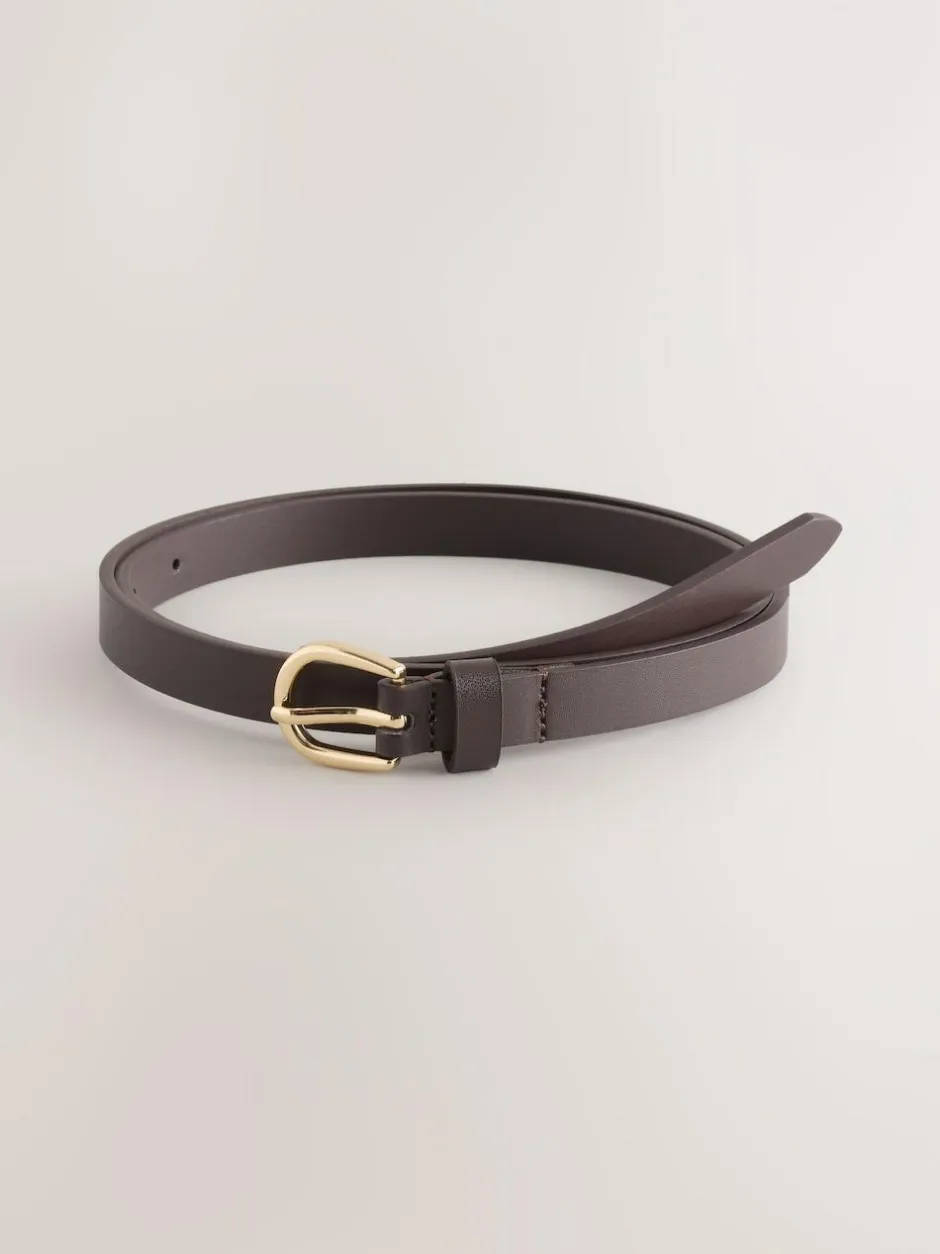 Next Chocolate Brown/Berry PU Skinny Belts 2 Pack