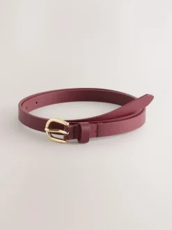 Next Chocolate Brown/Berry PU Skinny Belts 2 Pack