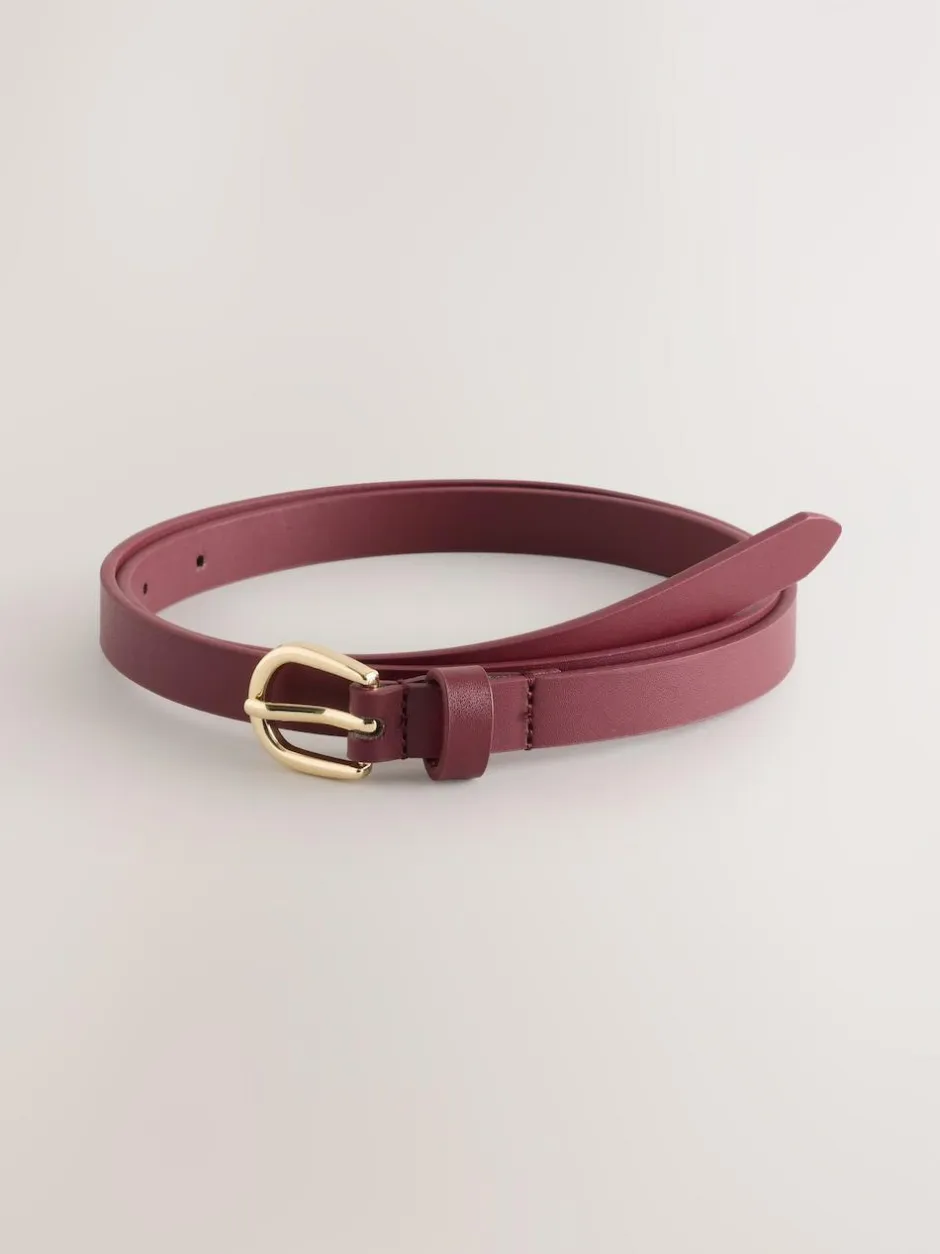 Next Chocolate Brown/Berry PU Skinny Belts 2 Pack