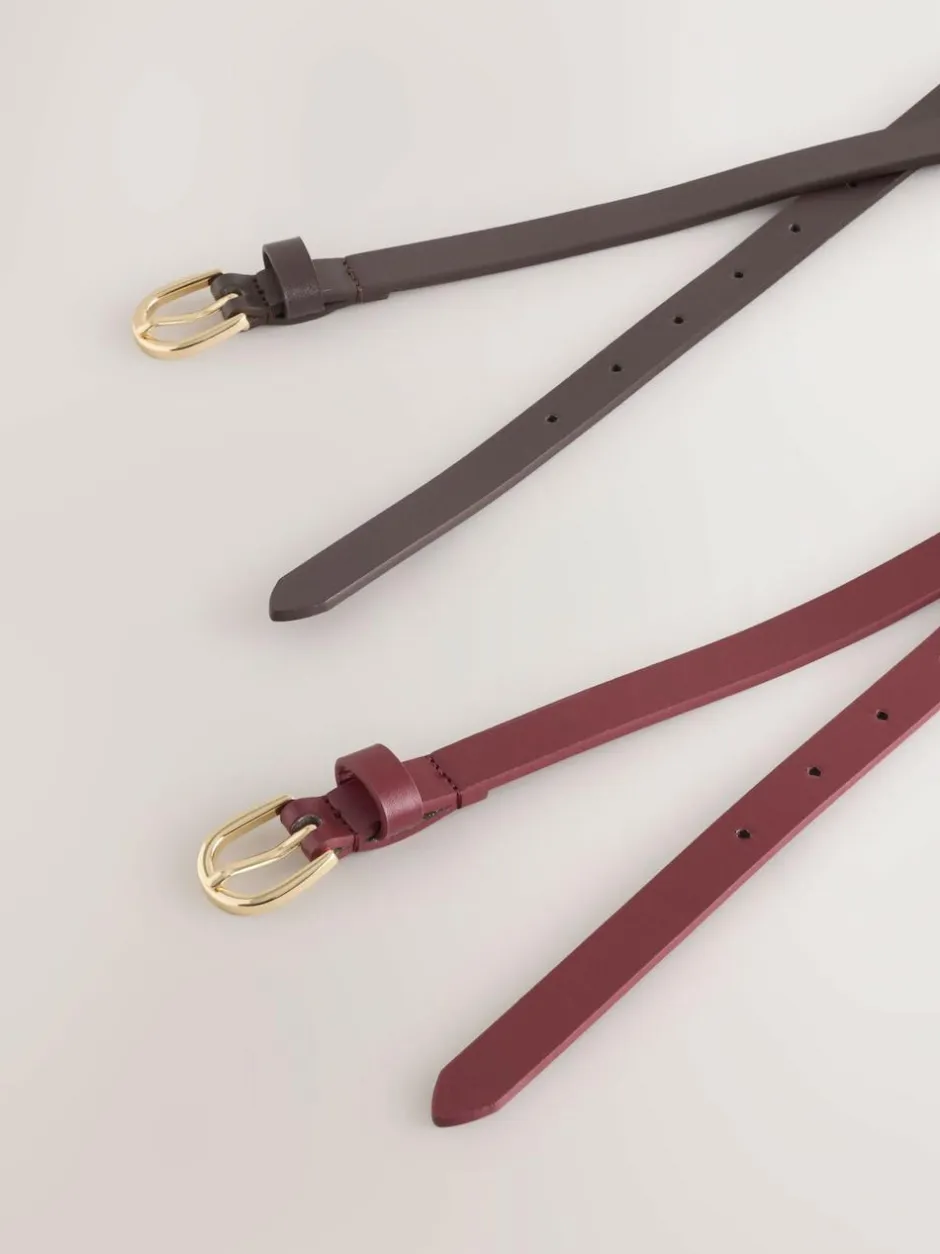 Next Chocolate Brown/Berry PU Skinny Belts 2 Pack