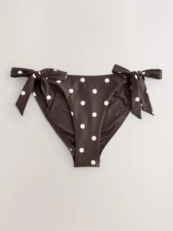 Next Chocolate Brown/Cream Spot Tie Side Bikini Bottoms Sale