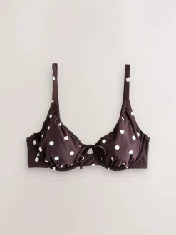 Next DD+ Wired Non Padded Bikini Top Chocolate Brown/Cream Spot Sale