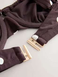 Next DD+ Wired Non Padded Bikini Top Chocolate Brown/Cream Spot Sale