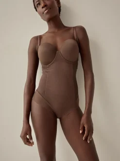 Next DD+ Firm Tummy Control Lightly Padded Lace Body Chocolate Nude Best