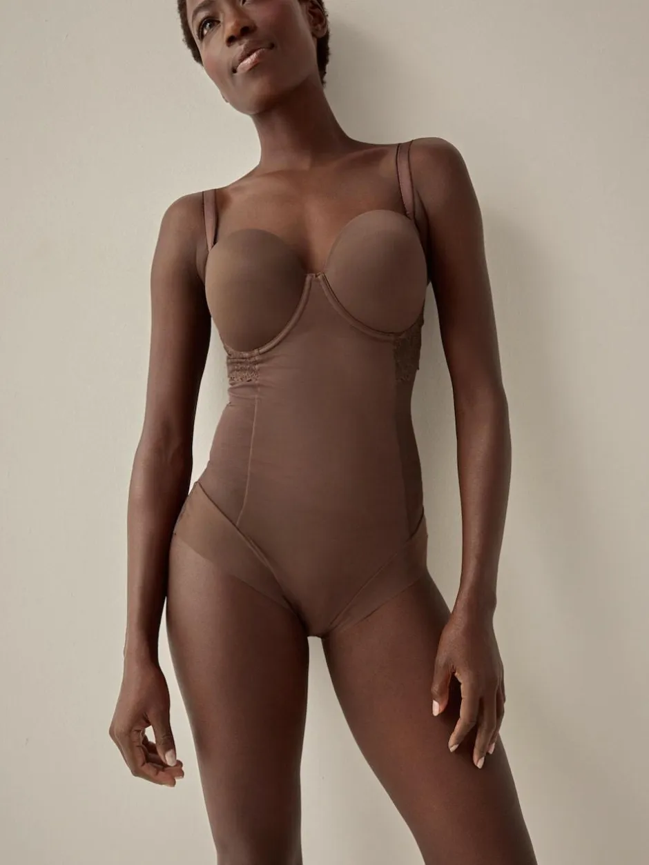 Next DD+ Firm Tummy Control Lightly Padded Lace Body Chocolate Nude Best