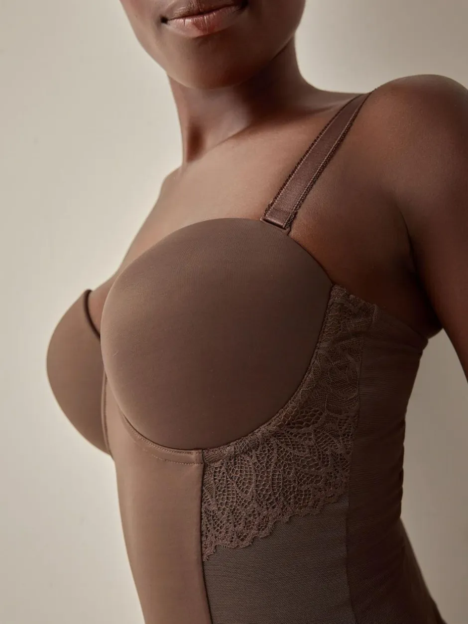 Next DD+ Firm Tummy Control Lightly Padded Lace Body Chocolate Nude Best