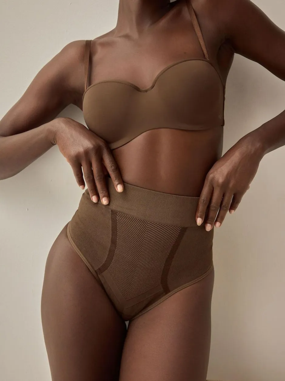 Next High Waist Thong Seamless Firm Tummy Control Shaping Briefs Chocolate Nude New