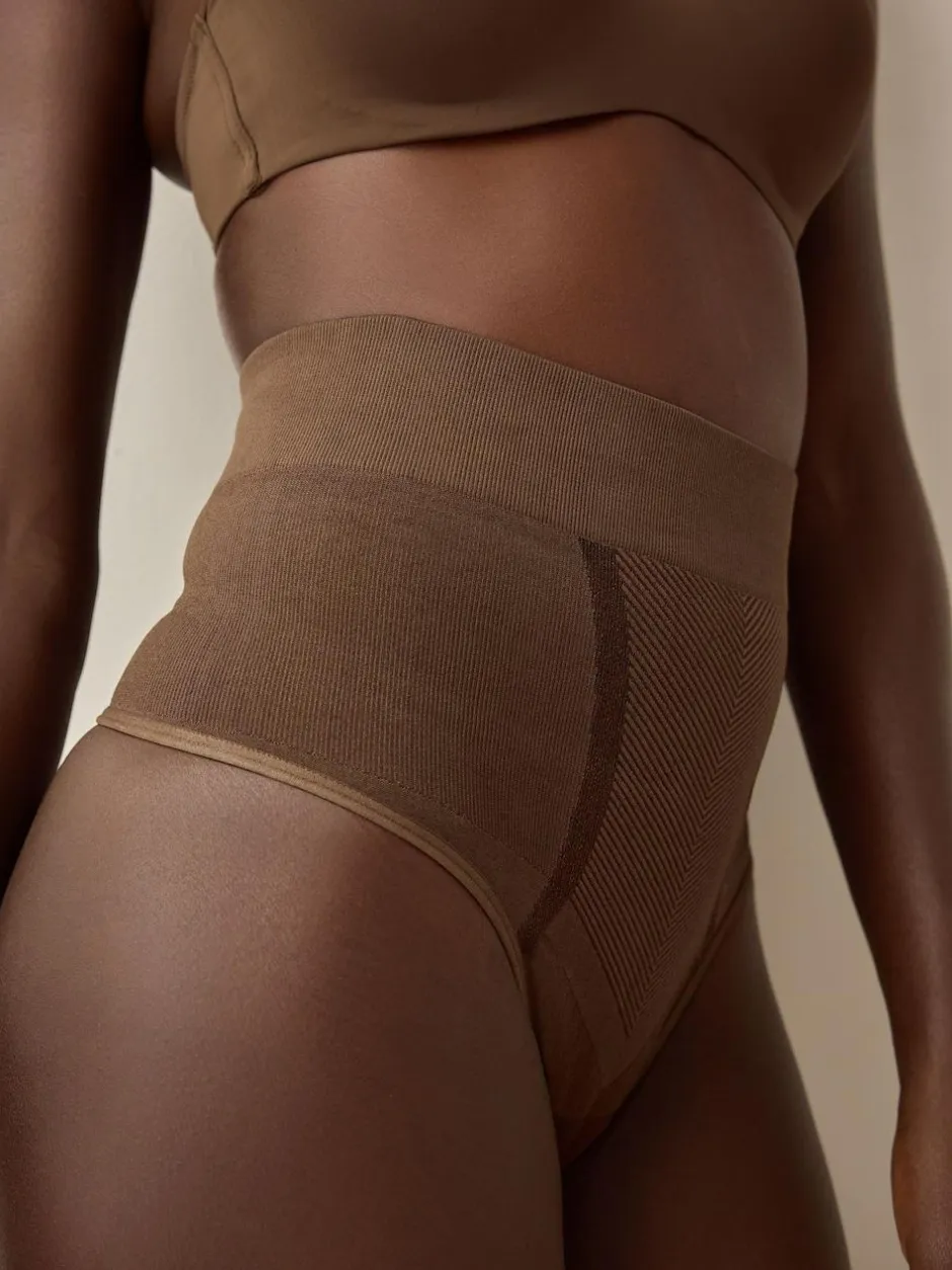 Next High Waist Thong Seamless Firm Tummy Control Shaping Briefs Chocolate Nude New
