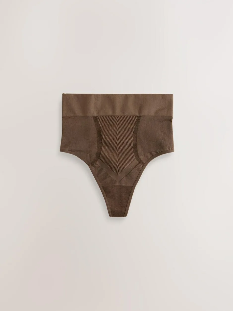 Next High Waist Thong Seamless Firm Tummy Control Shaping Briefs Chocolate Nude New