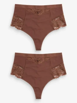 Next Tummy Control Light Shaping High Waist Thongs 2 Pack Chocolate Nude