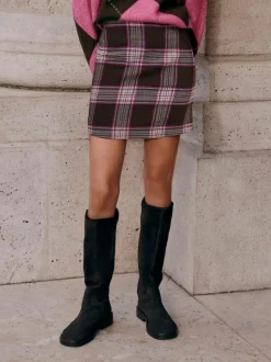 Next Chocolate/Pink Check Mini Skirt Sale