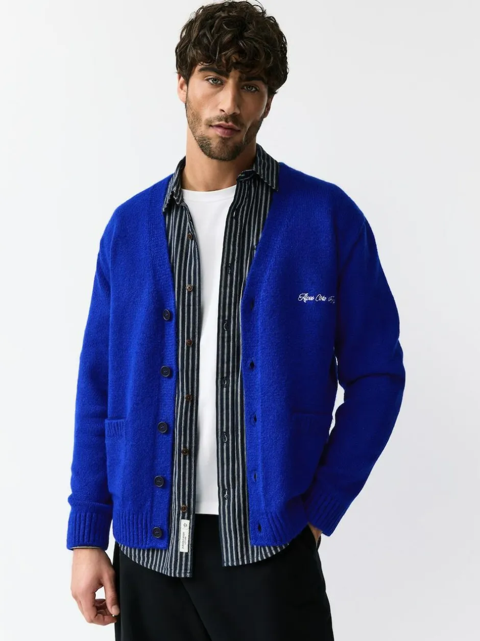 Next Regular Fit Embroidered Chest Motif Cardigan Cobalt Blue Hot