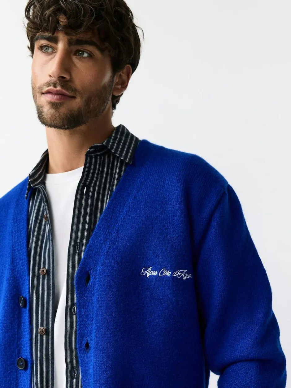 Next Regular Fit Embroidered Chest Motif Cardigan Cobalt Blue Hot