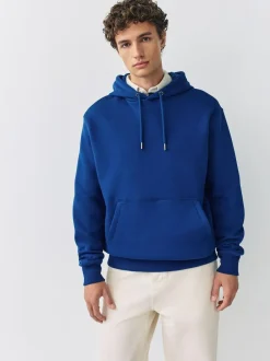 Next Cobalt Blue Regular Fit Heavyweight Cotton Rich Jersey Hoodie Sale