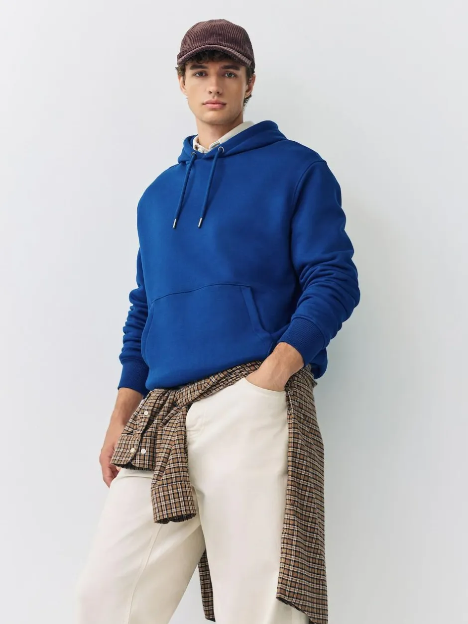 Next Cobalt Blue Regular Fit Heavyweight Cotton Rich Jersey Hoodie Sale