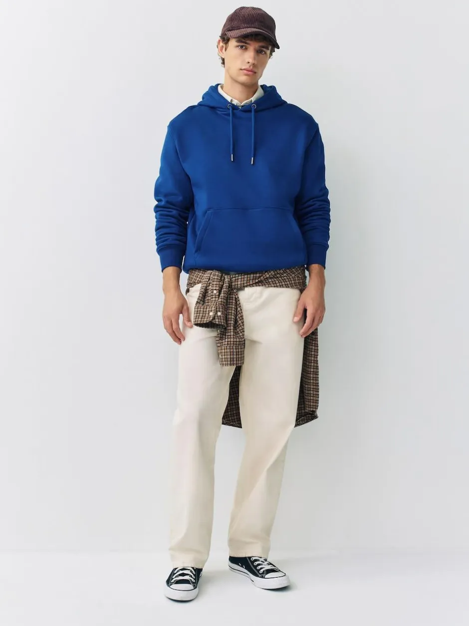 Next Cobalt Blue Regular Fit Heavyweight Cotton Rich Jersey Hoodie Sale