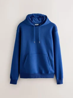 Next Cobalt Blue Regular Fit Heavyweight Cotton Rich Jersey Hoodie Sale