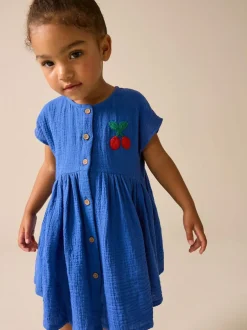 Next Textured Short Sleeve Dress (3mths-8yrs) Cobalt Blue Hot