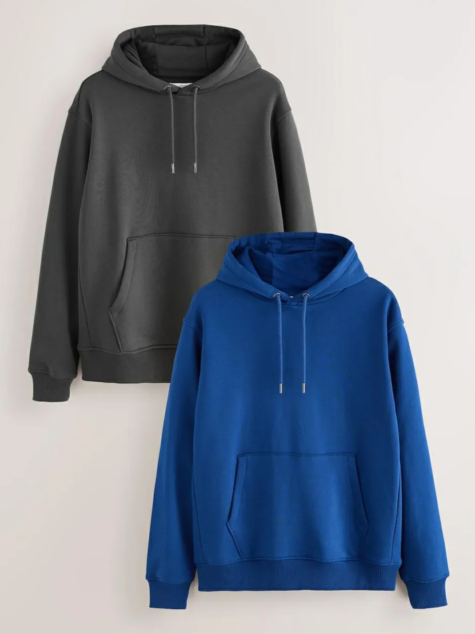 Next Cotton Rich Jersey Overhead Hoodies 2 Pack Cobalt Blue/Slate Grey Clearance