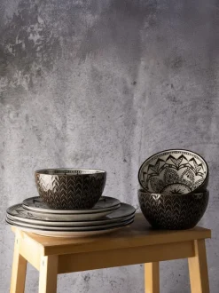 Code Maison 12 Piece Inari Dinner Set Black Clearance