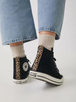 Converse Chuck Taylor Suede All Over High Trainers Leopard Black Outlet