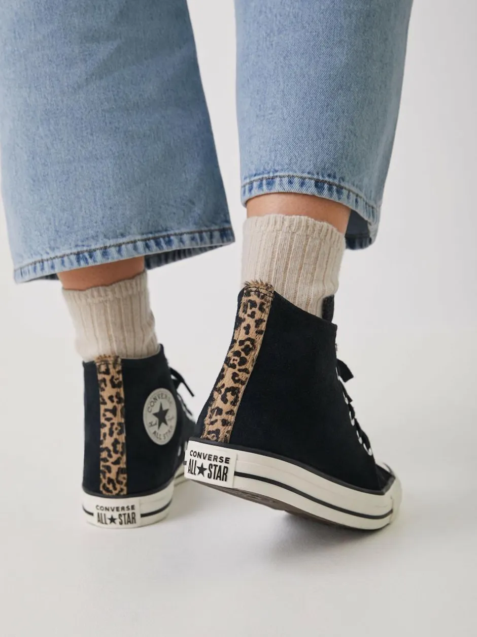 Converse Chuck Taylor Suede All Over High Trainers Leopard Black Outlet