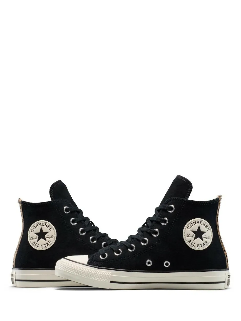 Converse Chuck Taylor Suede All Over High Trainers Leopard Black Outlet
