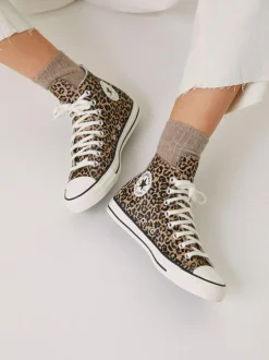 Converse Chuck Taylor Suede All Over High Trainers Leopard Brown Discount