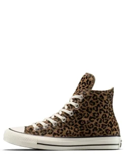 Converse Chuck Taylor Suede All Over High Trainers Leopard Brown Discount