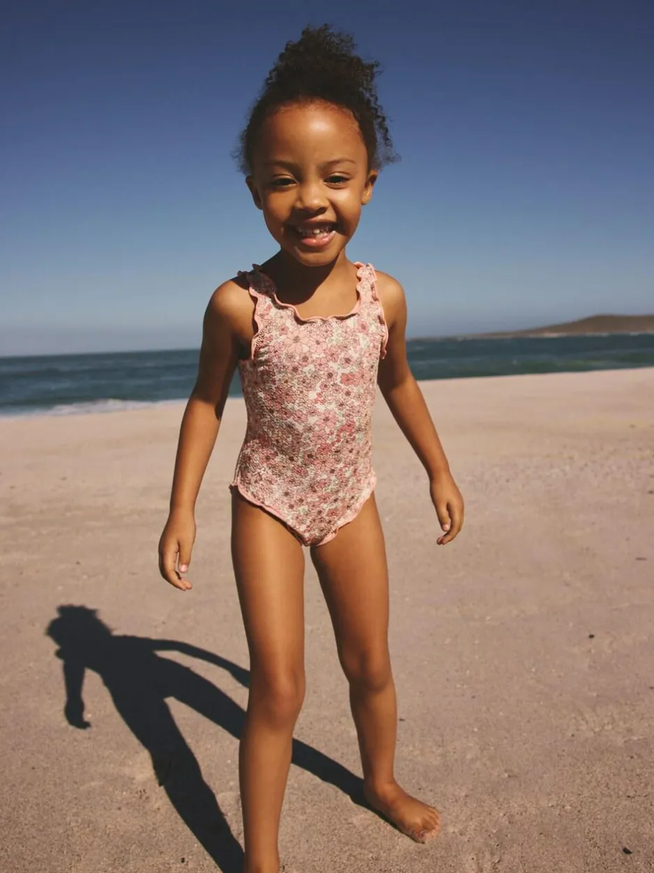 Next Lettuce Edge Swimsuit (3mths-7yrs) Coral Pink Ditsy Floral Online