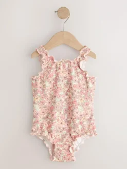 Next Lettuce Edge Swimsuit (3mths-7yrs) Coral Pink Ditsy Floral Online