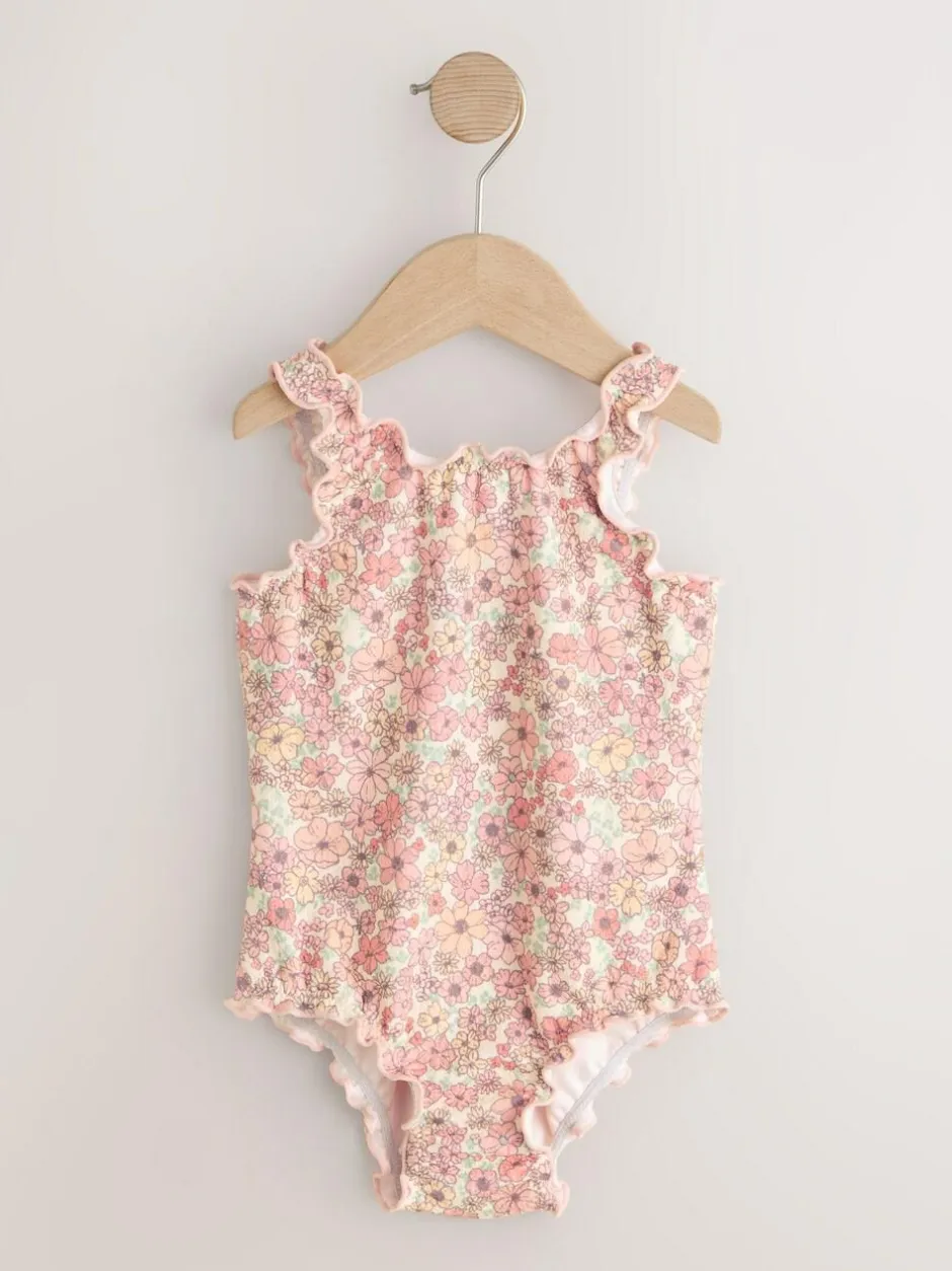 Next Lettuce Edge Swimsuit (3mths-7yrs) Coral Pink Ditsy Floral Online