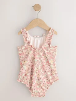 Next Lettuce Edge Swimsuit (3mths-7yrs) Coral Pink Ditsy Floral Online