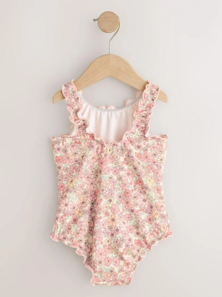 Next Lettuce Edge Swimsuit (3mths-7yrs) Coral Pink Ditsy Floral Online