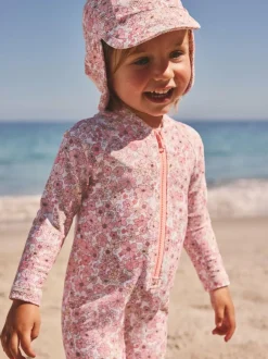 Next Swim Legionnaire Hat (3mths-10yrs) Coral Pink Ditsy Floral Print Clearance