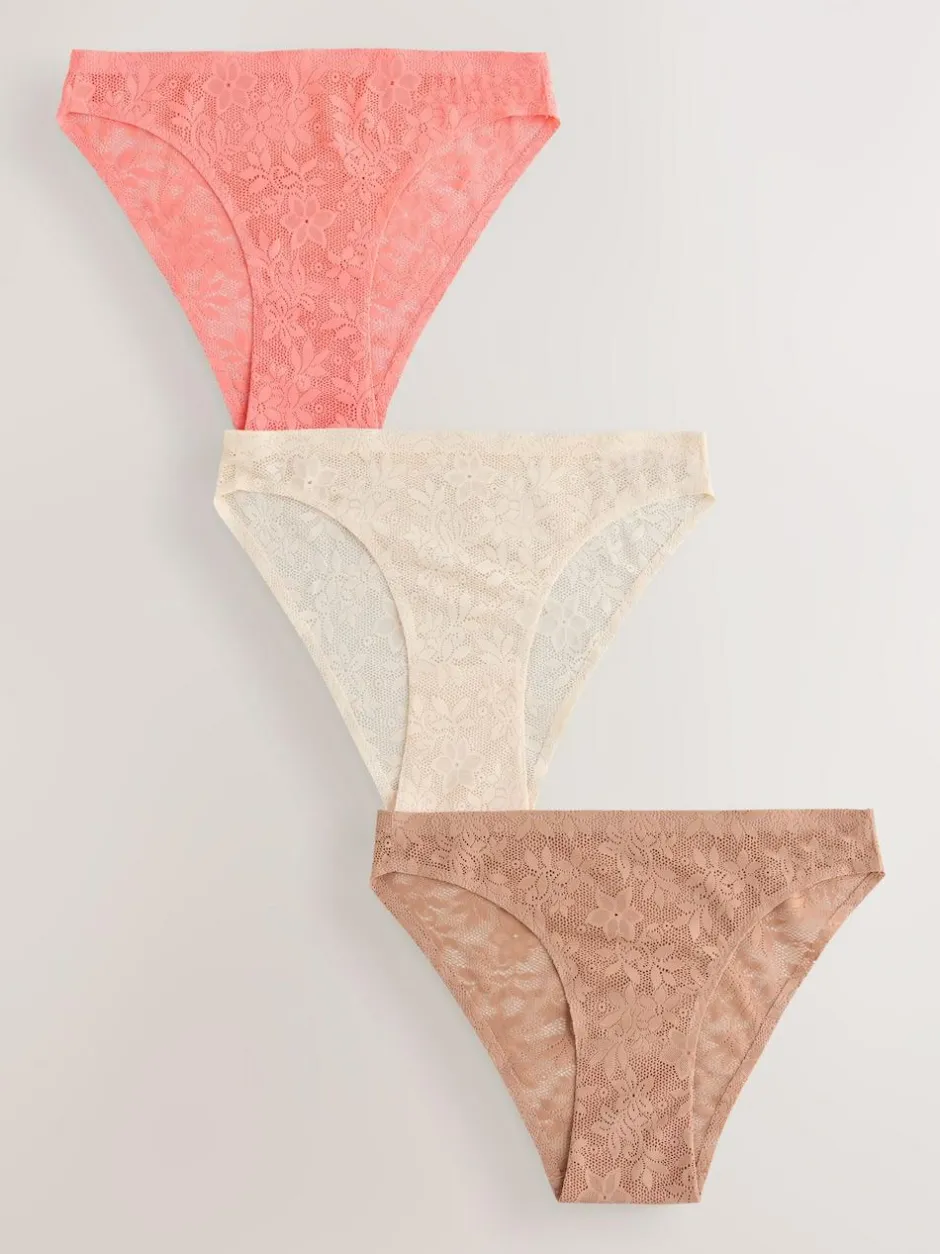 Next High Leg All-Over Lace No VPL Knickers 3 Pack Coral Pink Online