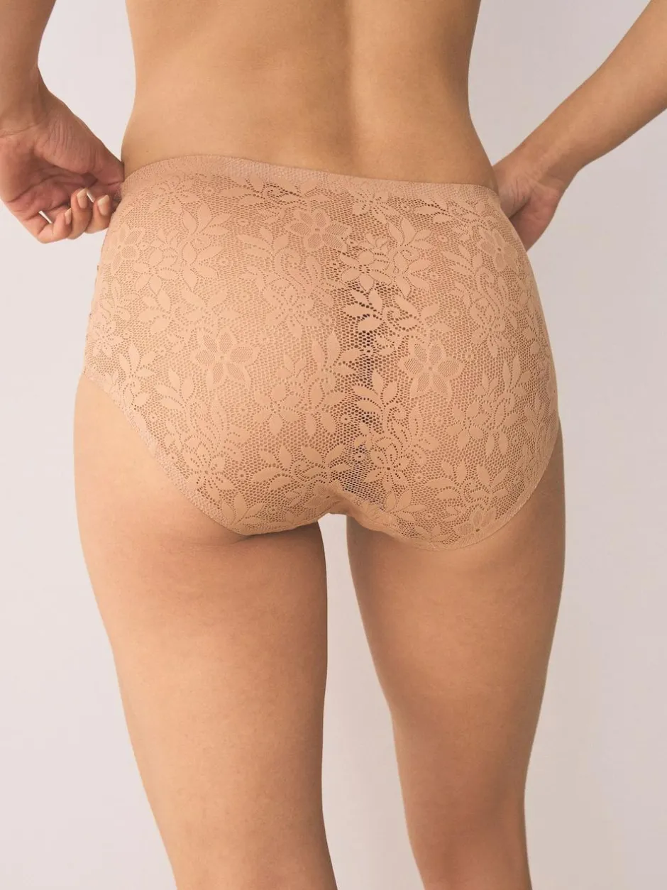 Next Midi All-Over Lace No VPL Knickers 3 Pack Coral Pink Hot