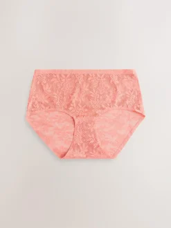 Next Midi All-Over Lace No VPL Knickers 3 Pack Coral Pink Hot