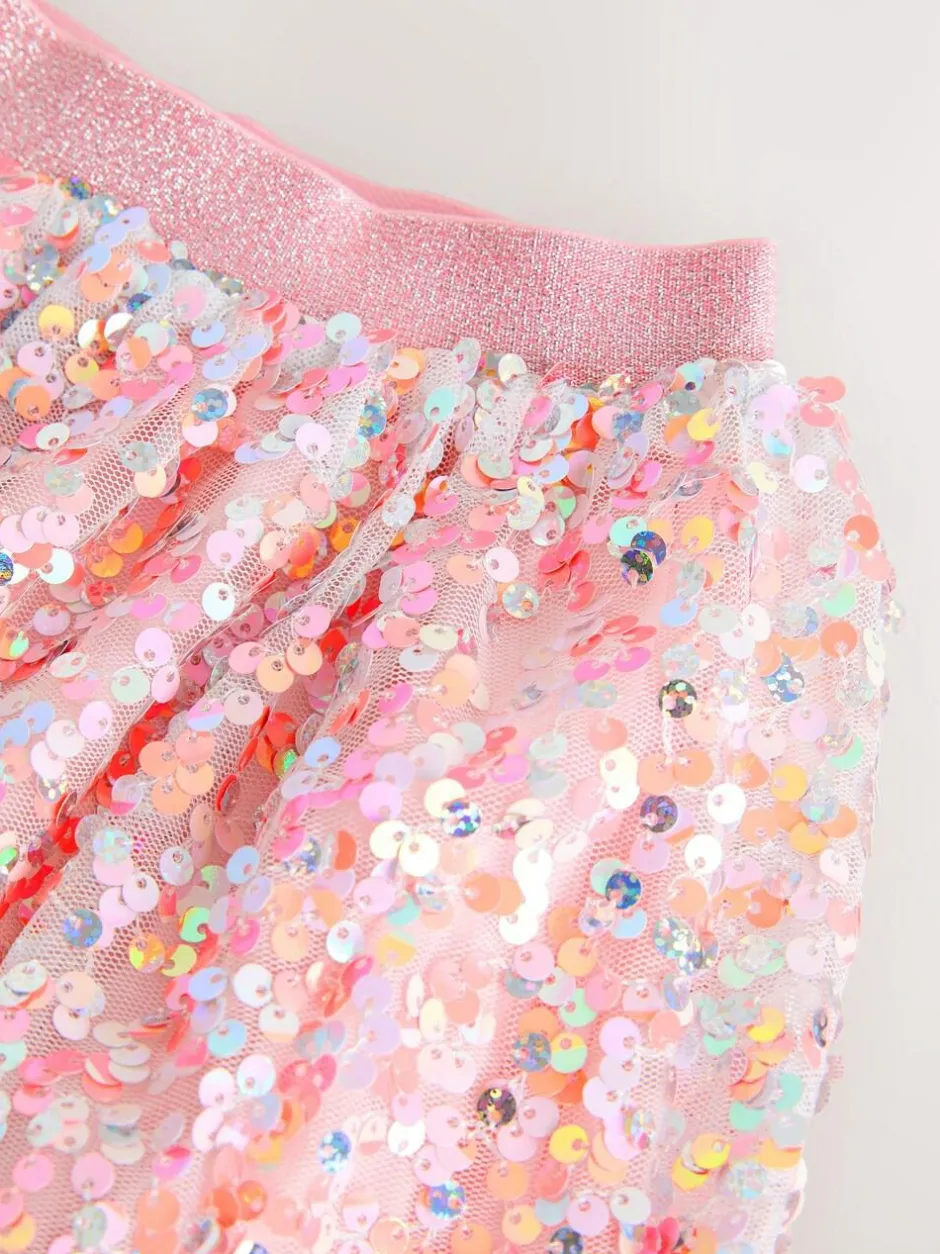 Next Sequin Skirt (3-16yrs) Coral Pink Best
