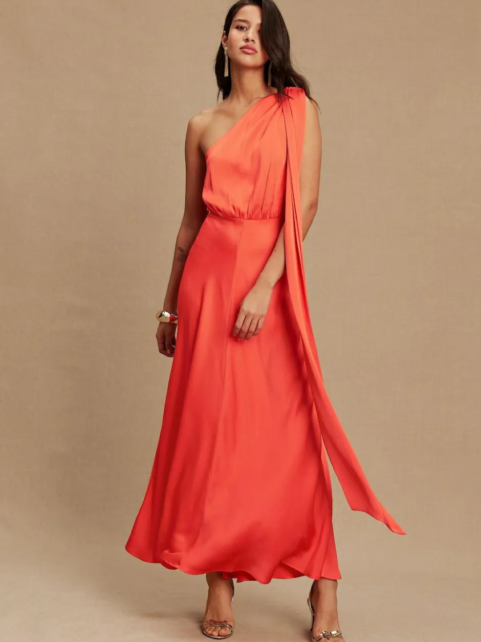 Next Textured Satin Scarf Neck Midi Dress Coral Pink New