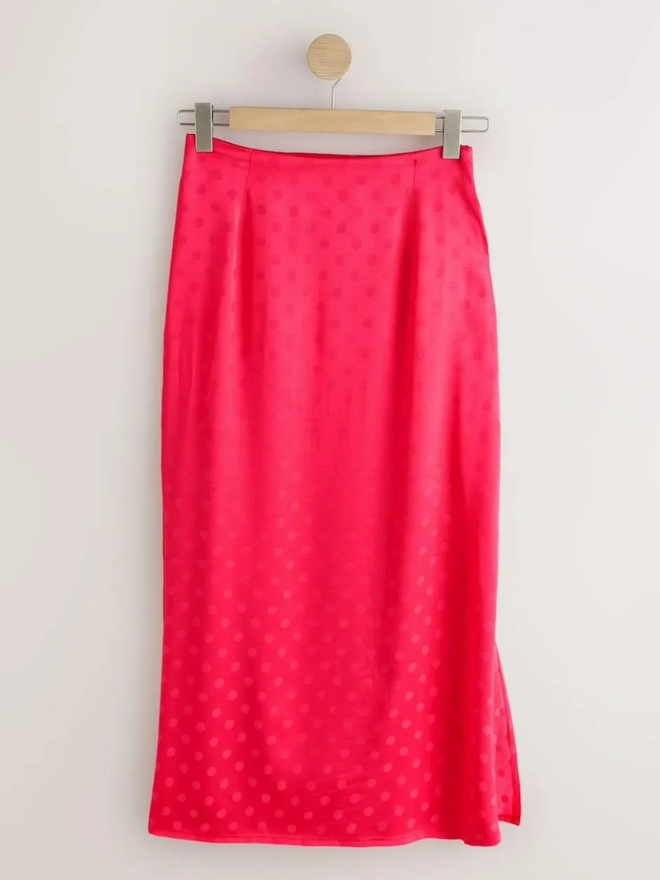 Next Jacquard Polka Dot Satin Skirt Coral/Pink Best