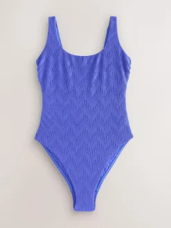 Next Cornflower Blue Textured Scoop Neck Tummy Control Swimsuit Outlet