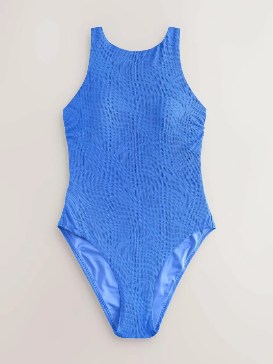 Next Cornflower Blue Textured High Neck Tummy Control Swimsuit Best