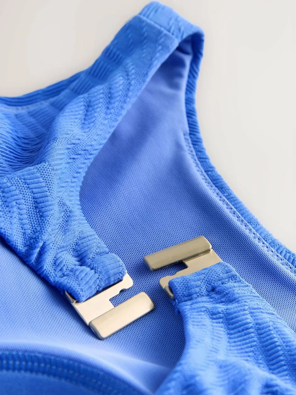 Next Cornflower Blue Textured High Neck Tummy Control Swimsuit Best