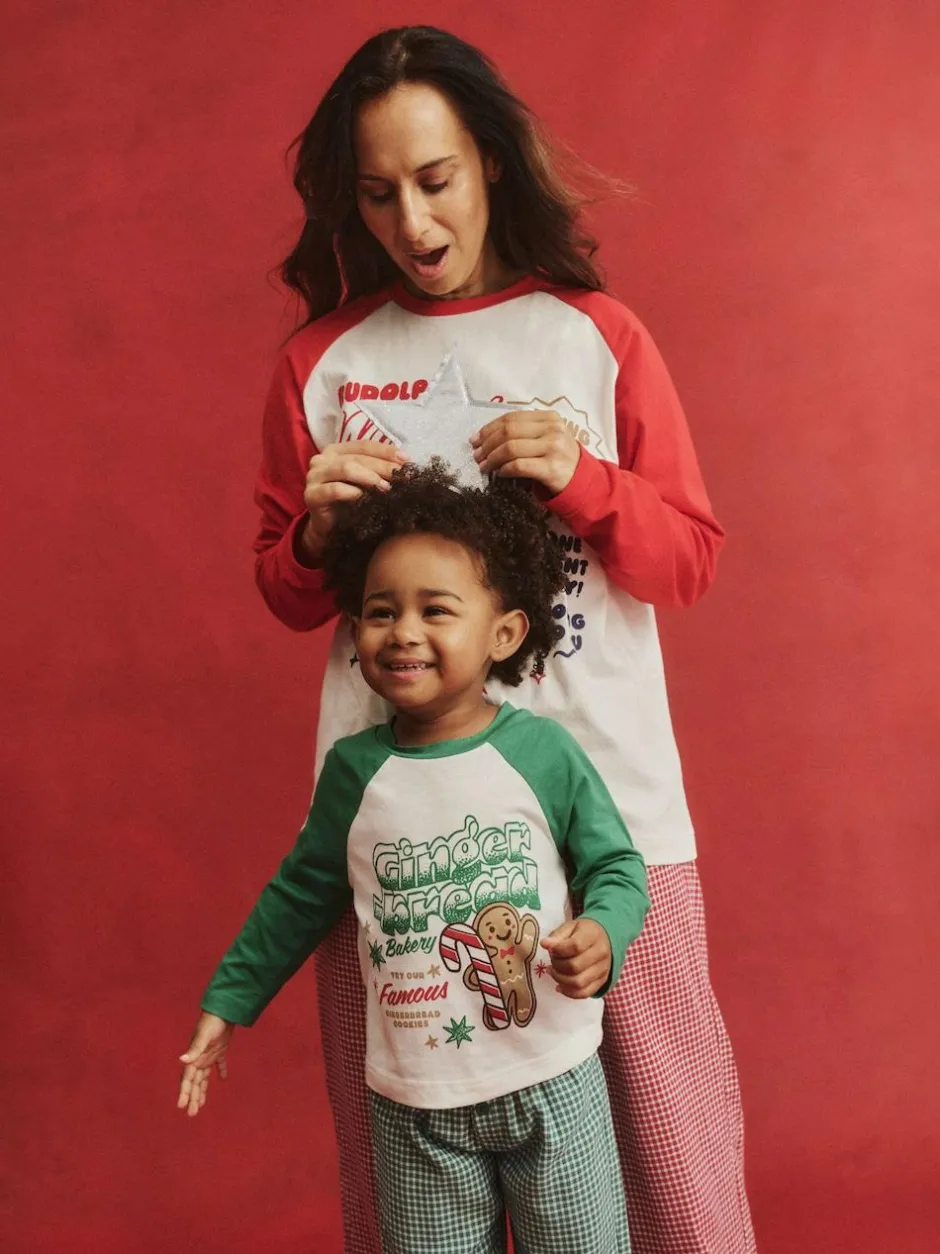 Cotton On Kids Matching Family Christmas Raglan Long Sleeve Pyjamas Green Hot