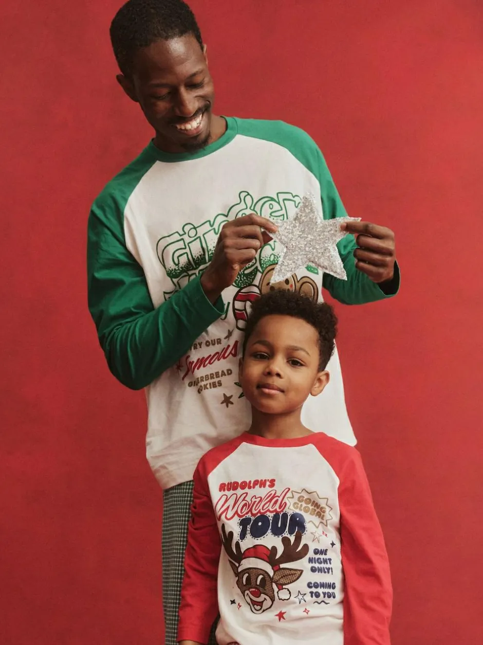 Cotton On Kids Matching Family Christmas Raglan Long Sleeve Pyjamas Green Hot